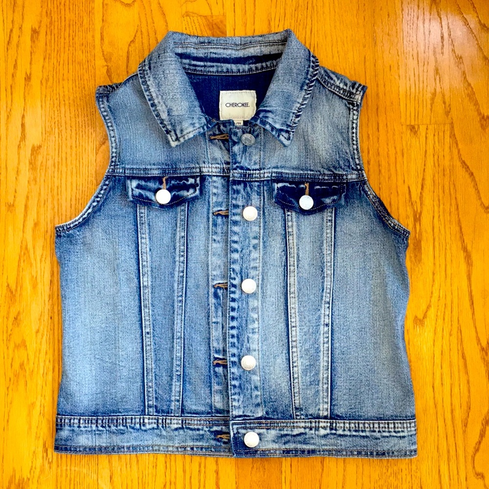 Cherokee Girls Denim Vest Size XL Blue Button Down Collar Sleeveless